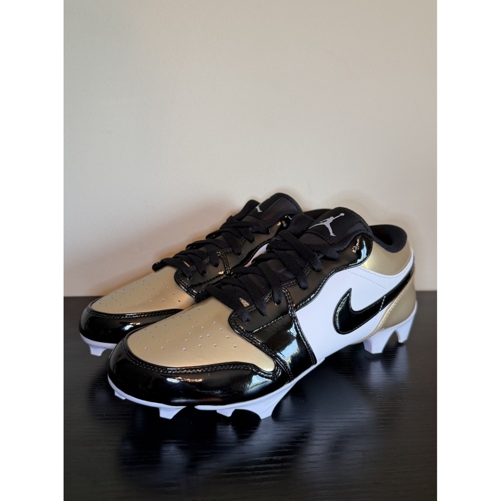 Nike Jordan 1 Low TD Football Cleats Black Gold Toe FJ6245-701 Men's Size 12